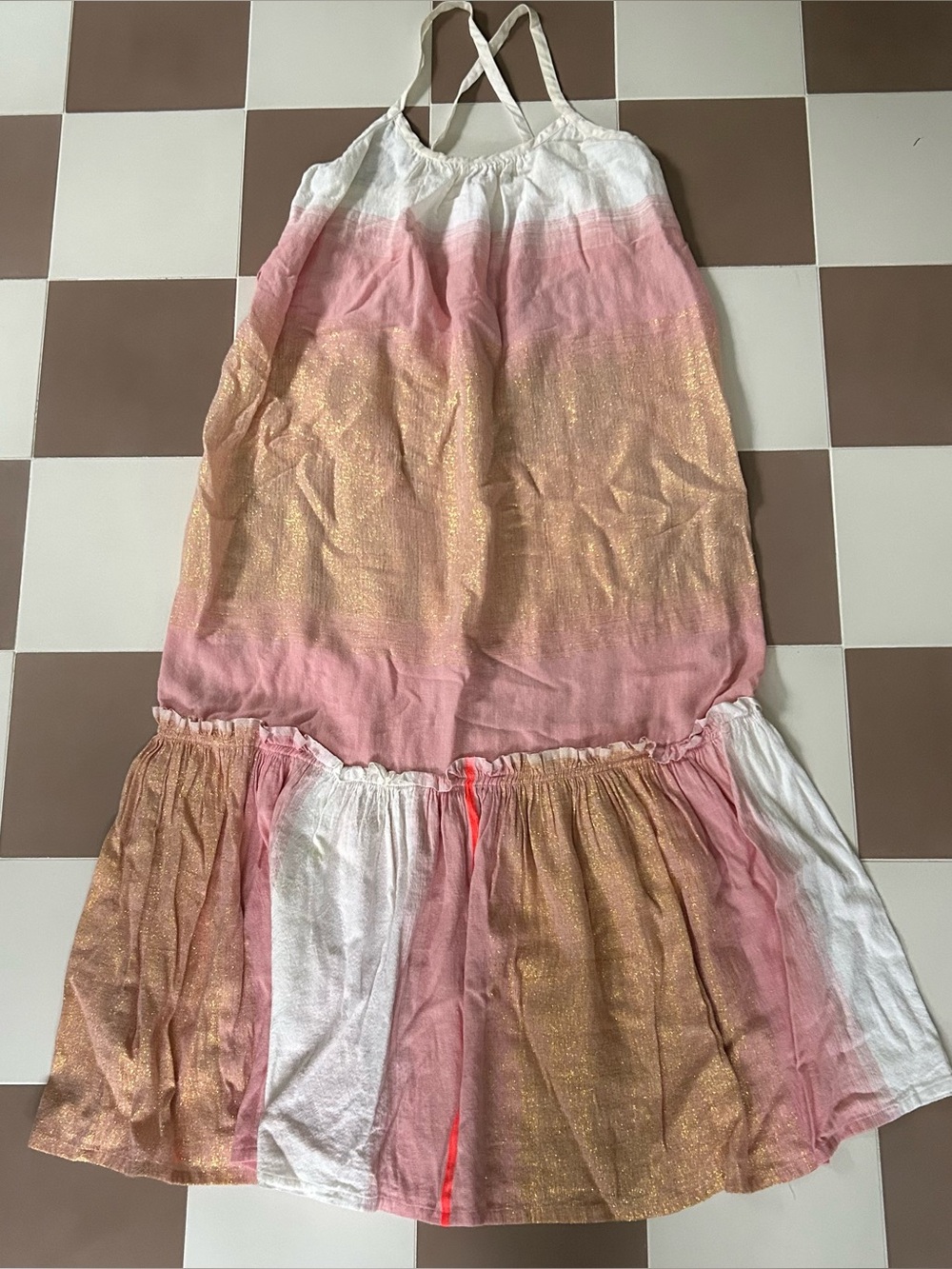 Lemlem Tila Sun Dress Pink Metallic Stripe Maxi Dress Small - Picture 3 of 10